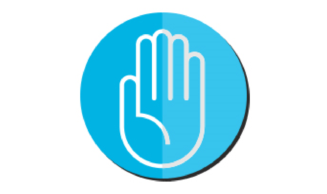 Icon, stop hand inside of a blue two-toned circle